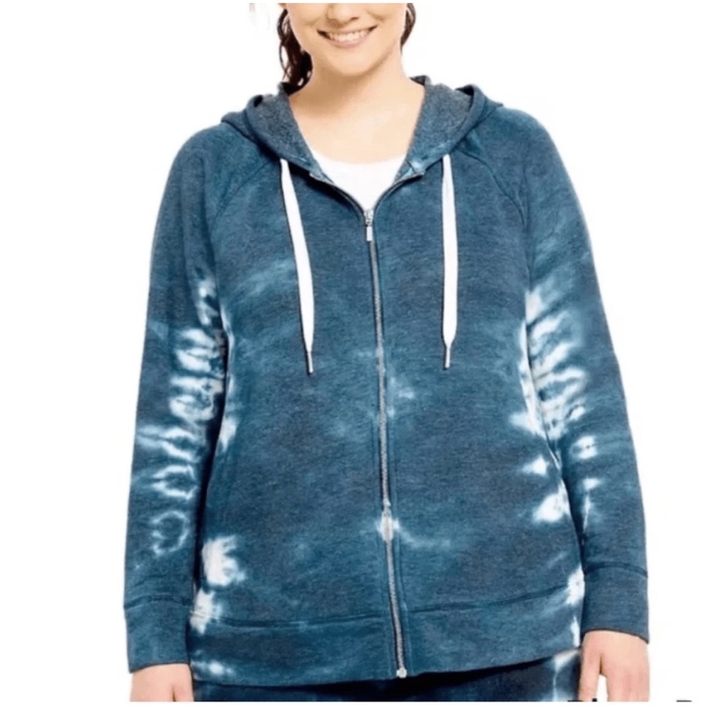 LIVI by Lane Bryant Full Zip Blue Tie Dye Lightweight Hoodie Jacket New | 14/16
